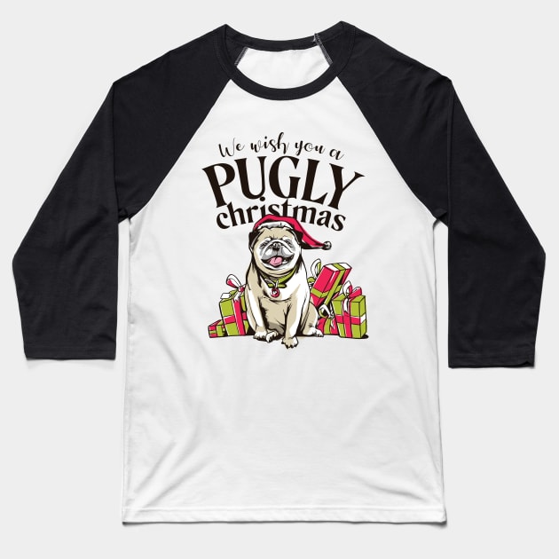 PUGLY CHRISTMAS Baseball T-Shirt by madeinchorley